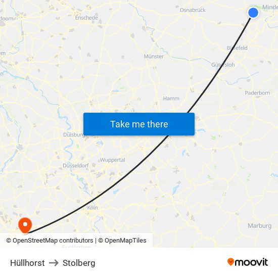 Hüllhorst to Stolberg map