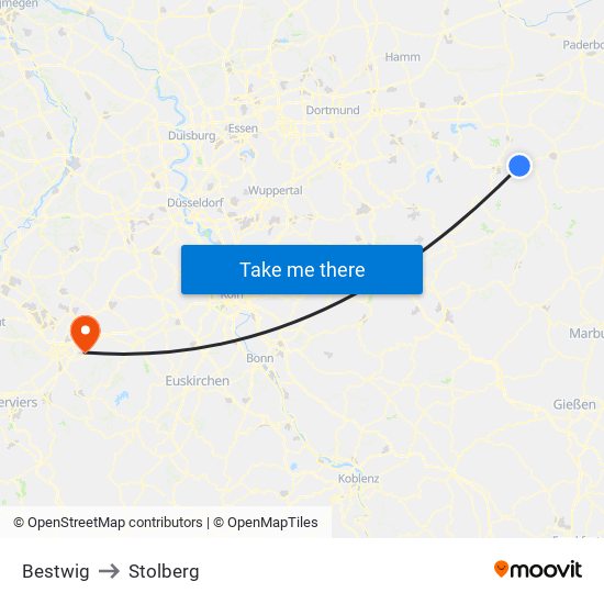 Bestwig to Stolberg map