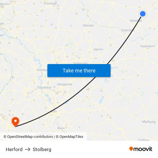 Herford to Stolberg map