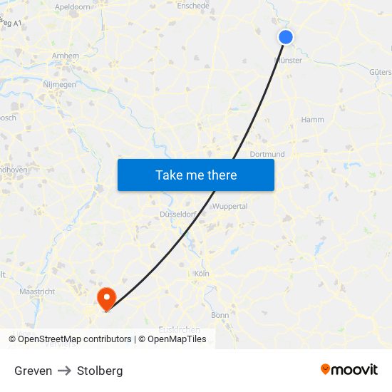 Greven to Stolberg map