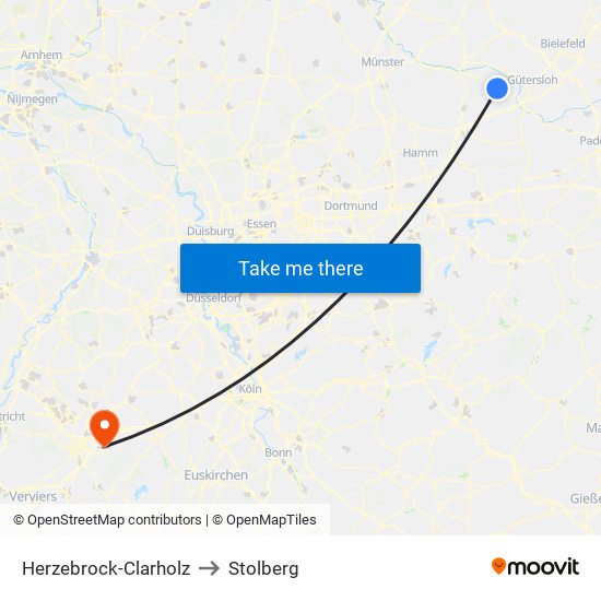 Herzebrock-Clarholz to Stolberg map