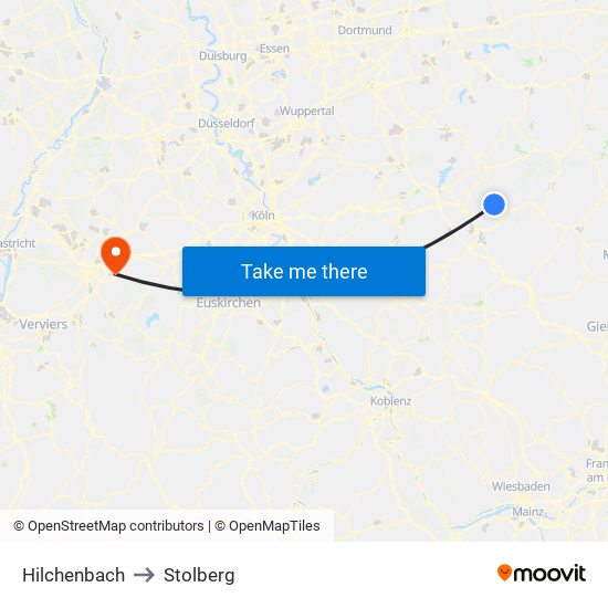 Hilchenbach to Stolberg map