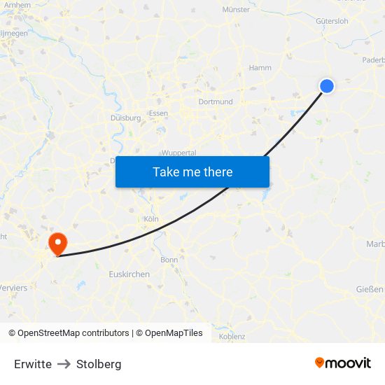 Erwitte to Stolberg map