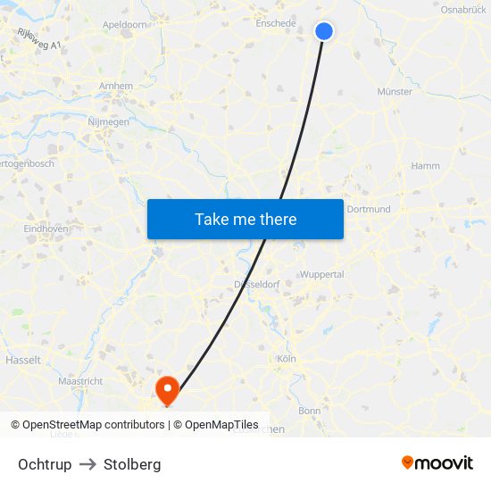 Ochtrup to Stolberg map