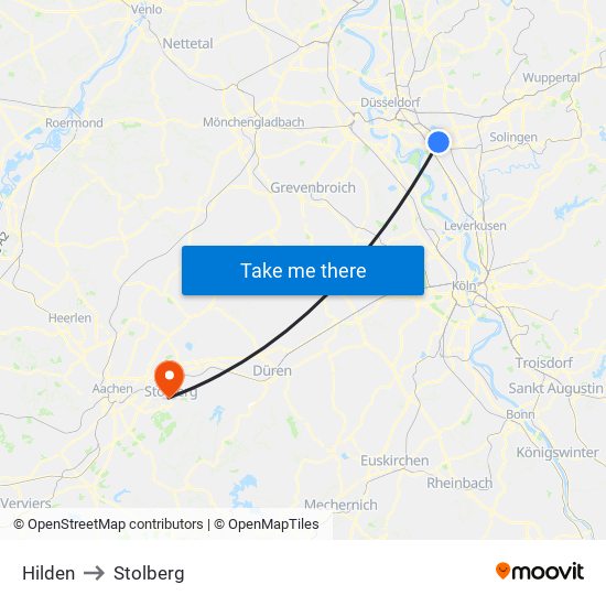 Hilden to Stolberg map