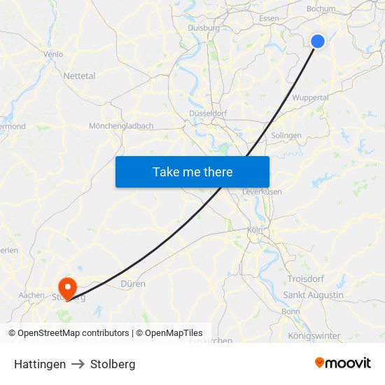 Hattingen to Stolberg map