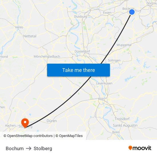 Bochum to Stolberg map