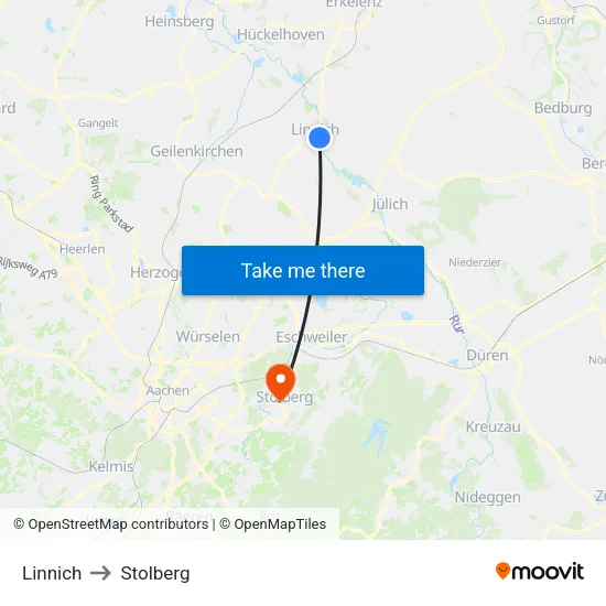 Linnich to Stolberg map