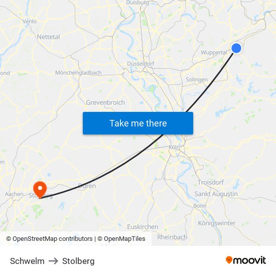 Schwelm to Stolberg map