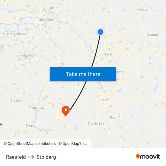 Raesfeld to Stolberg map