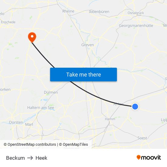 Beckum to Heek map