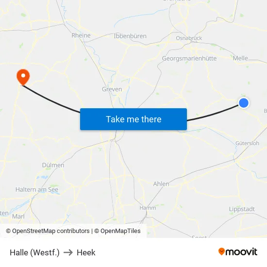 Halle (Westf.) to Heek map