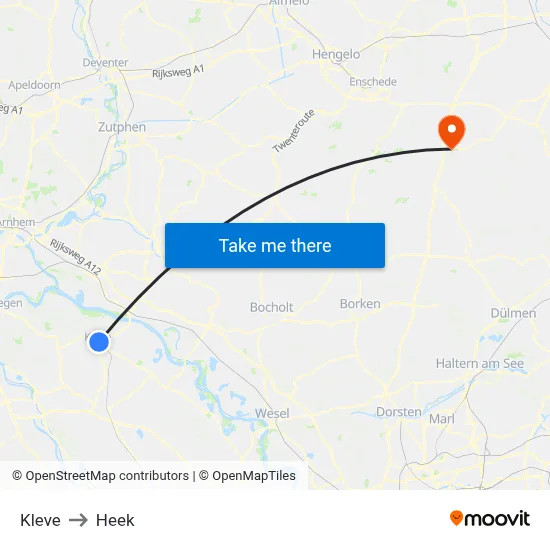 Kleve to Heek map
