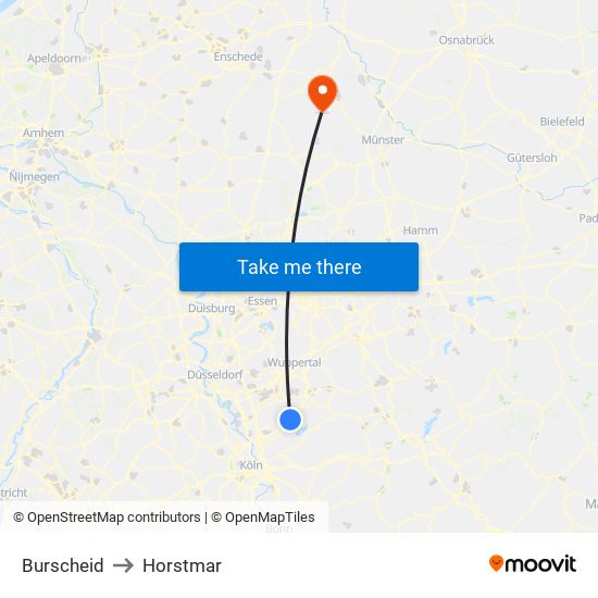 Burscheid to Horstmar map