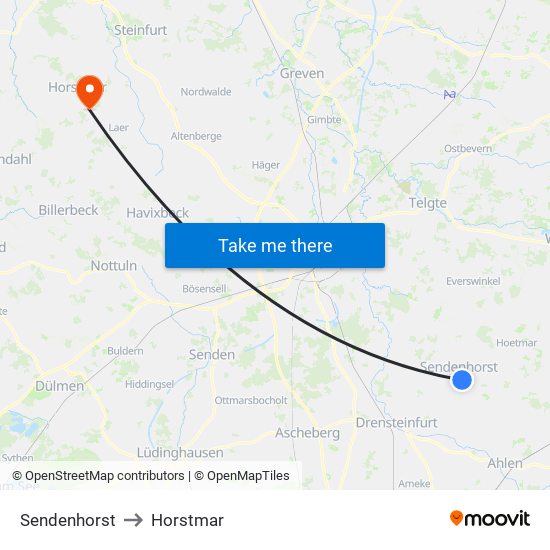 Sendenhorst to Horstmar map