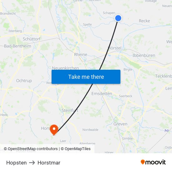 Hopsten to Horstmar map