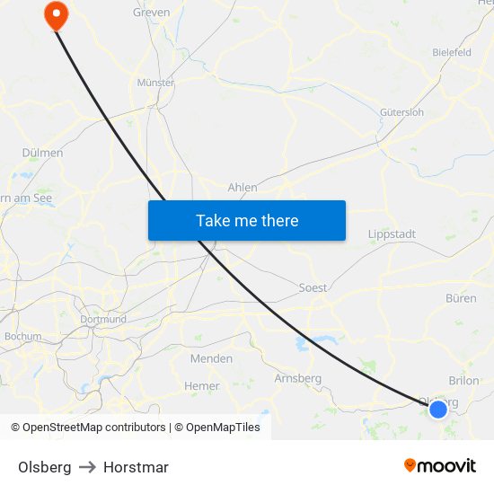 Olsberg to Horstmar map