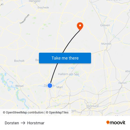 Dorsten to Horstmar map