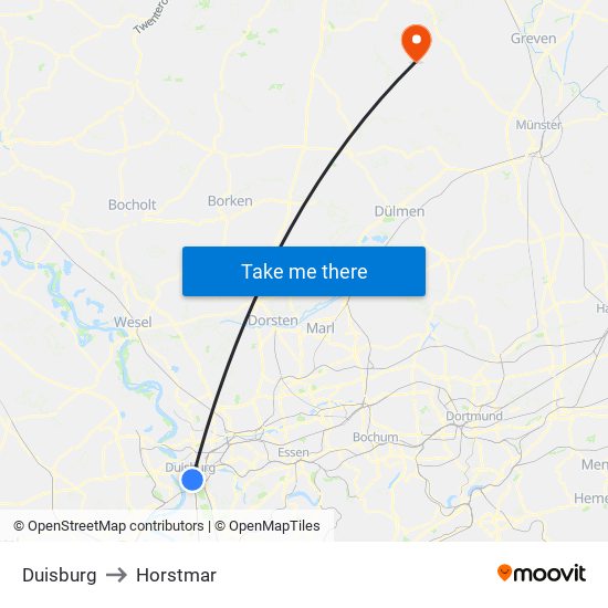 Duisburg to Horstmar map