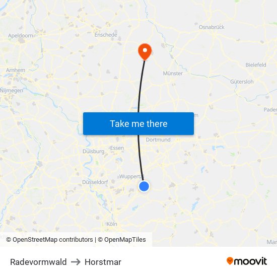 Radevormwald to Horstmar map