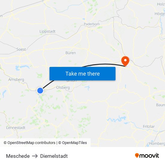 Meschede to Diemelstadt map