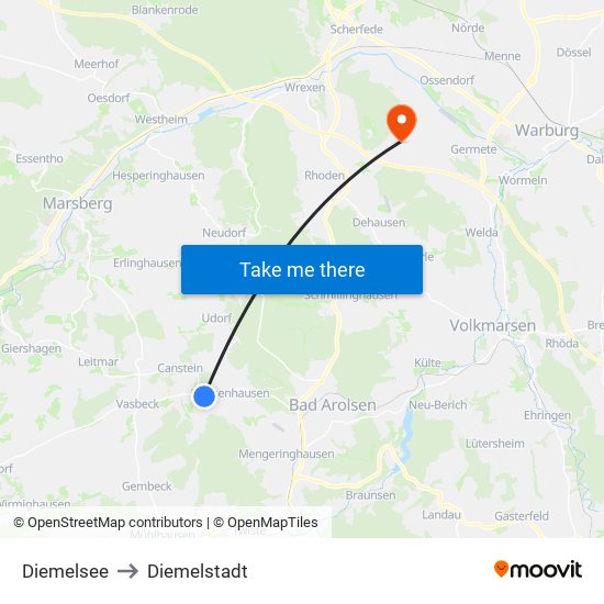 Diemelsee to Diemelstadt map