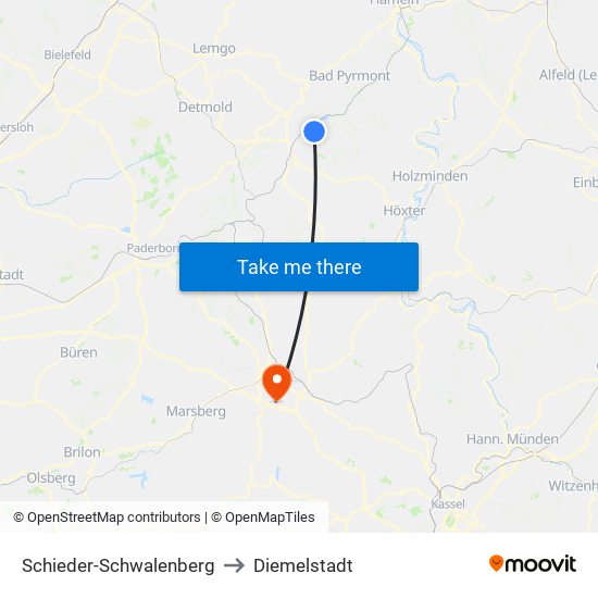 Schieder-Schwalenberg to Diemelstadt map