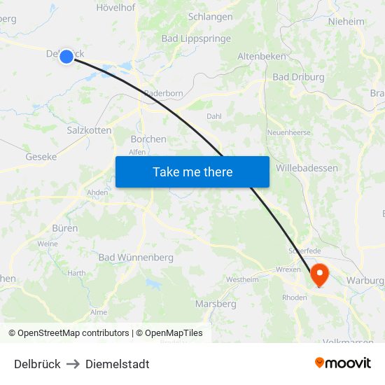 Delbrück to Diemelstadt map