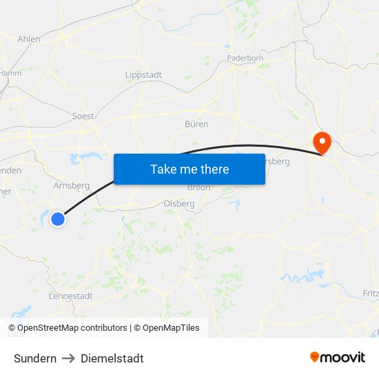 Sundern to Diemelstadt map