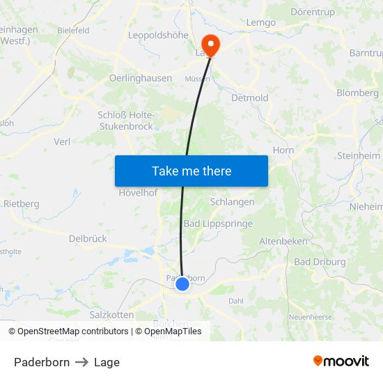 Paderborn to Lage map