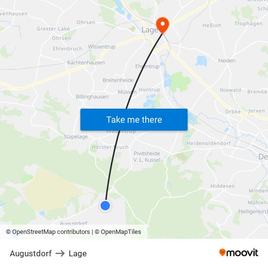Augustdorf to Lage map