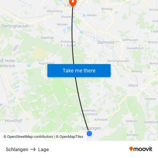 Schlangen to Lage map