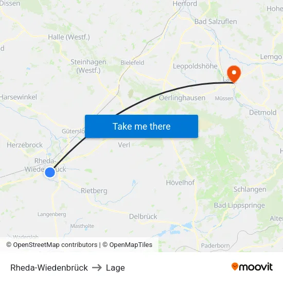 Rheda-Wiedenbrück to Lage map