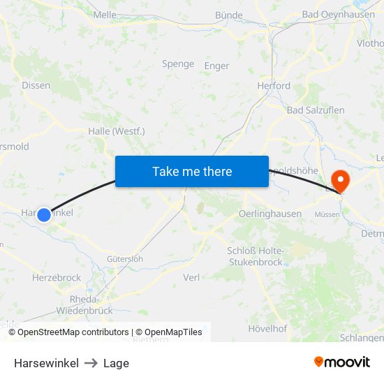Harsewinkel to Lage map