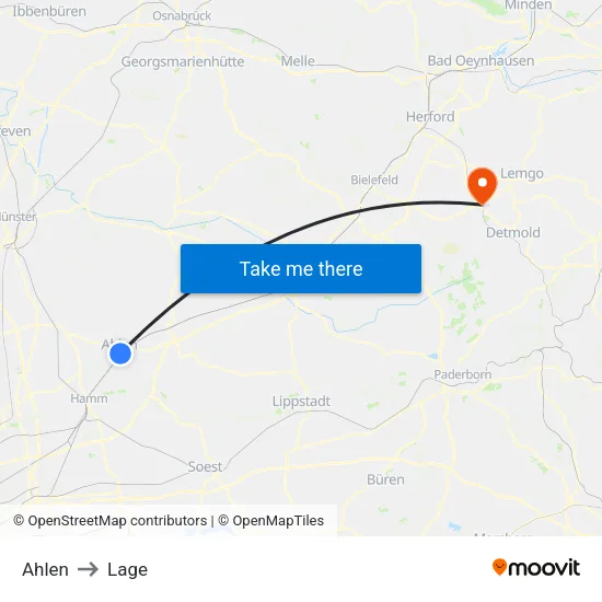 Ahlen to Lage map
