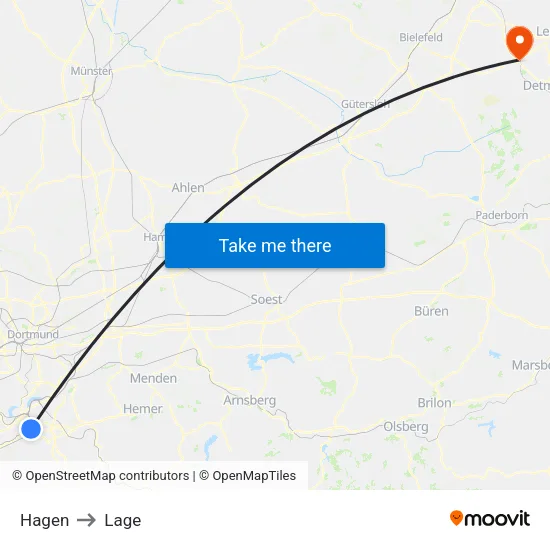 Hagen to Lage map