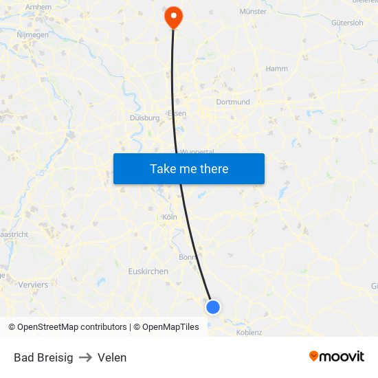 Bad Breisig to Velen map