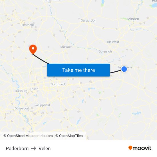 Paderborn to Velen map