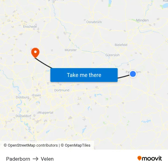 Paderborn to Velen map