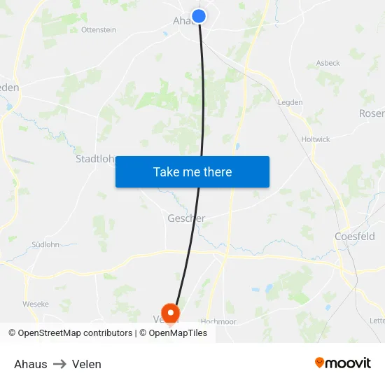 Ahaus to Velen map