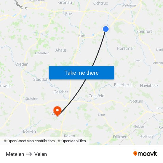 Metelen to Velen map