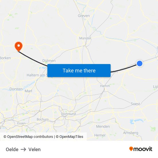 Oelde to Velen map