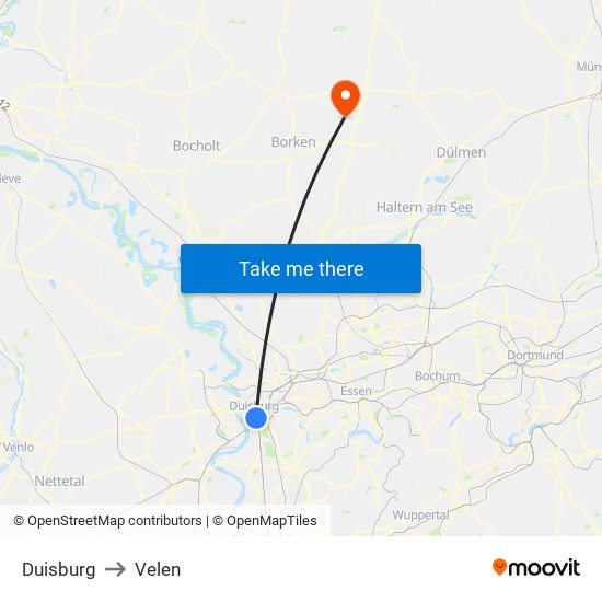 Duisburg to Velen map