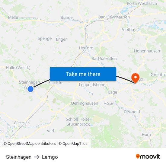 Steinhagen to Lemgo map