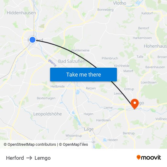 Herford to Lemgo map