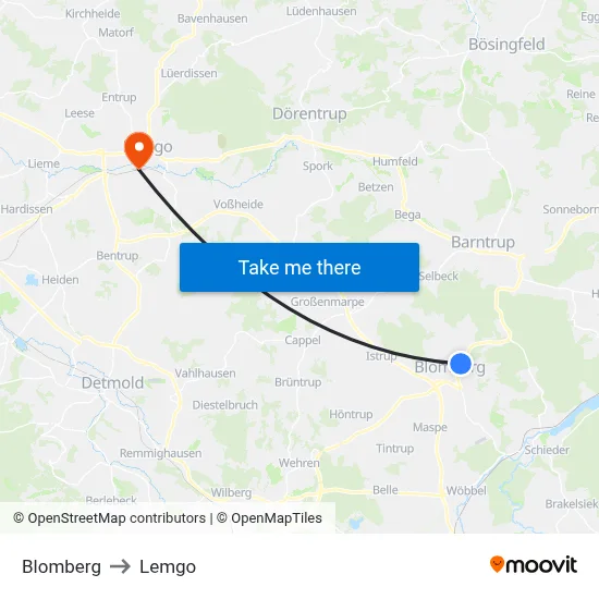Blomberg to Lemgo map