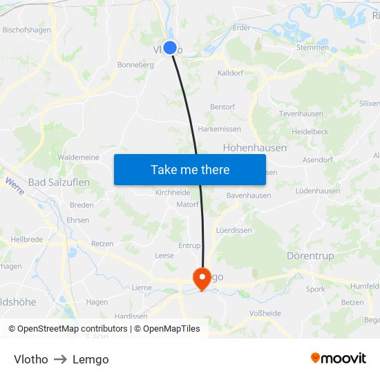 Vlotho to Lemgo map