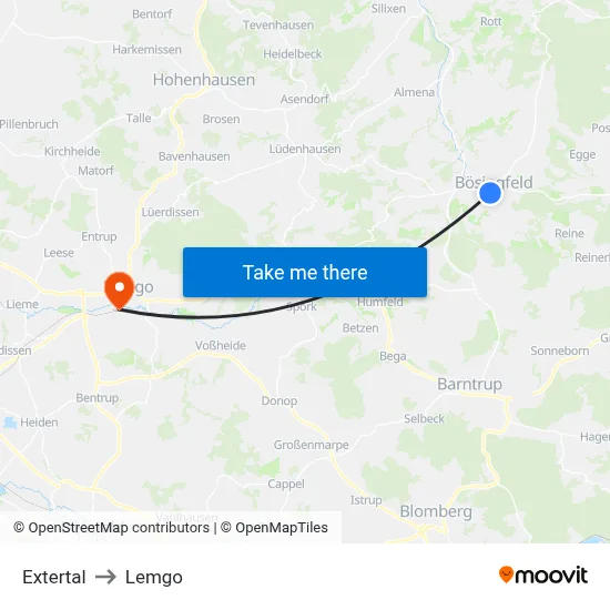 Extertal to Lemgo map