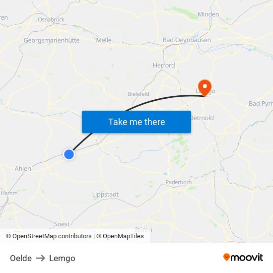 Oelde to Lemgo map