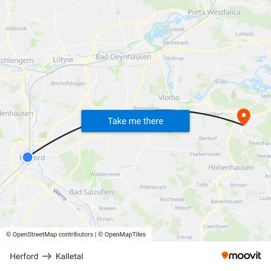 Herford to Kalletal map